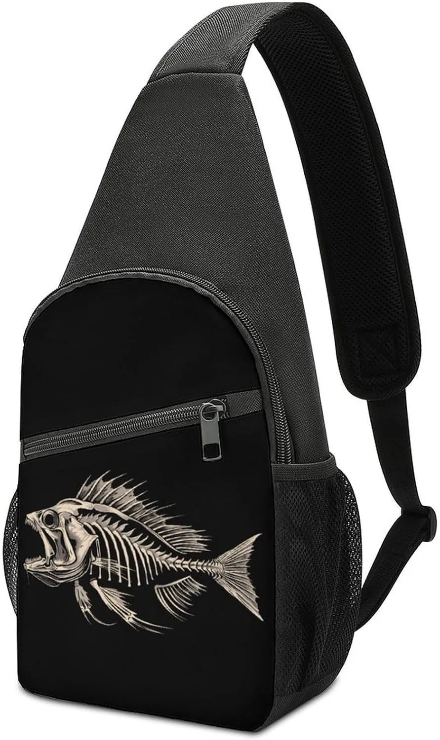 Skeleton Beautiful Fish Crossbody Bags for Women Men Sling Bag Casual Chest Bag Daypack for Travel Sport Hiking