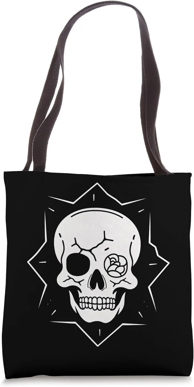 Skull with a rose eye Tote Bag