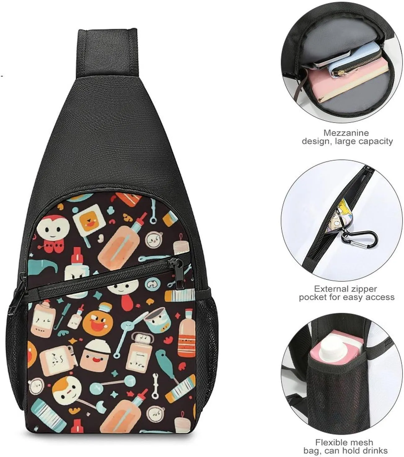 Sling Backpack for Women Men Crossbody Chest Bag Travel Cartoon Medicine Pattern Daypack Shoulder Bag for Hiking