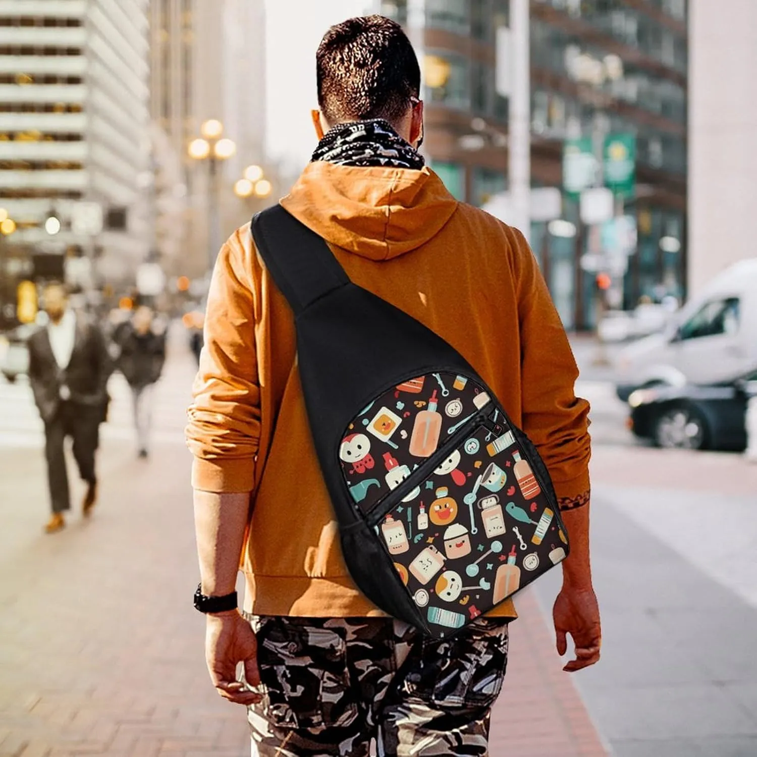 Sling Backpack for Women Men Crossbody Chest Bag Travel Cartoon Medicine Pattern Daypack Shoulder Bag for Hiking