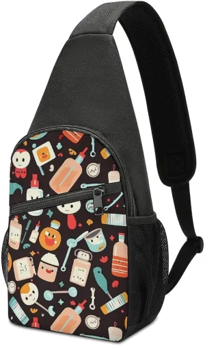 Sling Backpack for Women Men Crossbody Chest Bag Travel Cartoon Medicine Pattern Daypack Shoulder Bag for Hiking