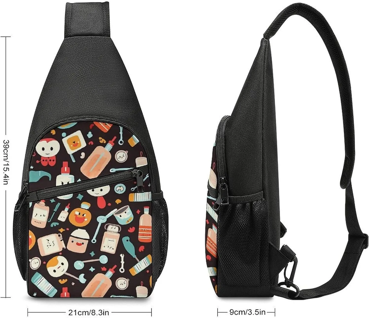 Sling Backpack for Women Men Crossbody Chest Bag Travel Cartoon Medicine Pattern Daypack Shoulder Bag for Hiking