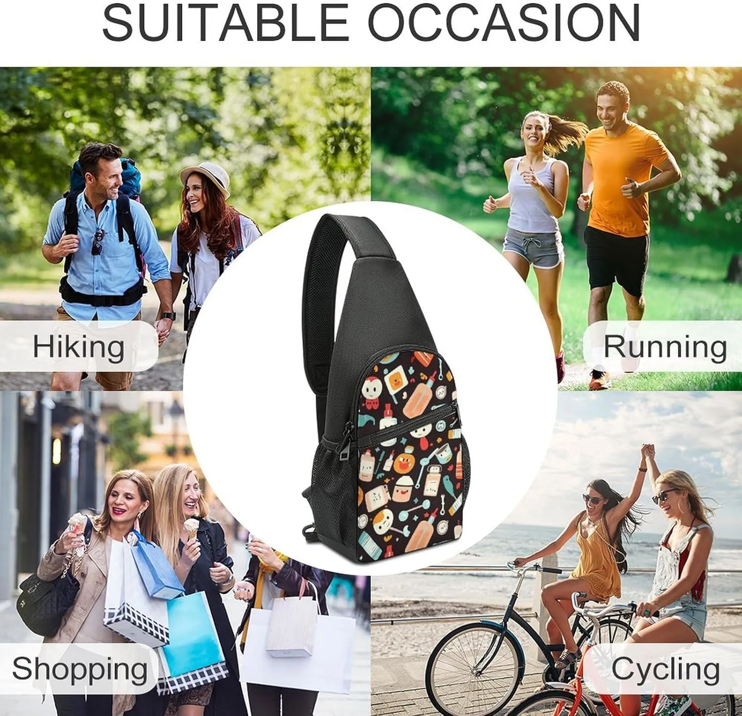 Sling Backpack for Women Men Crossbody Chest Bag Travel Cartoon Medicine Pattern Daypack Shoulder Bag for Hiking