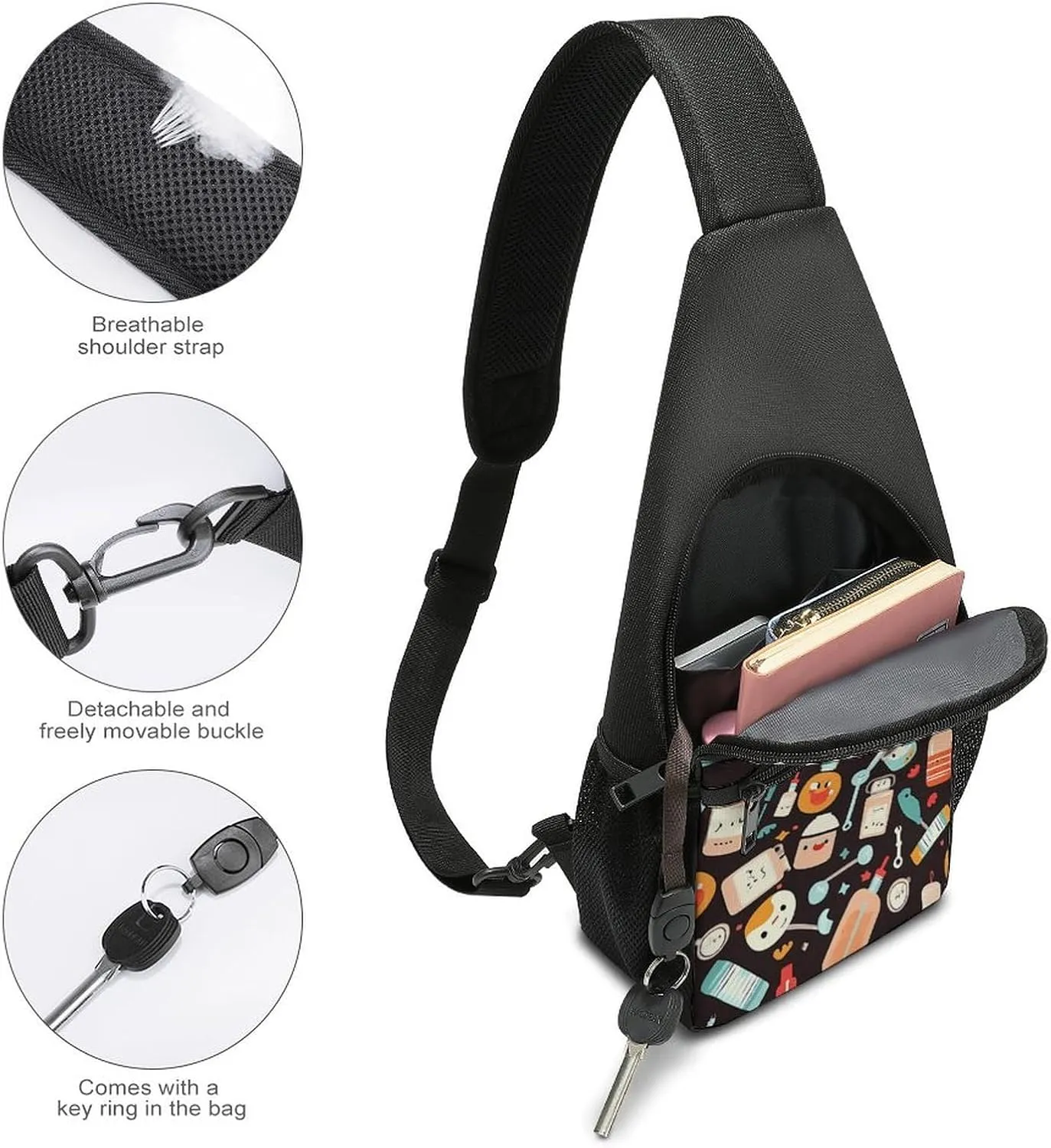 Sling Backpack for Women Men Crossbody Chest Bag Travel Cartoon Medicine Pattern Daypack Shoulder Bag for Hiking