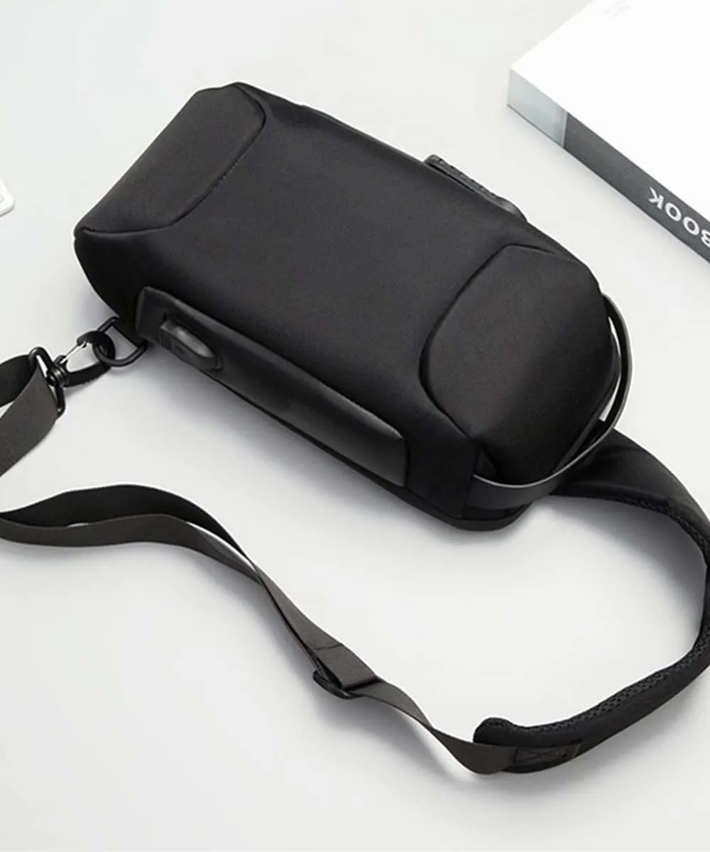 Sling Backpack USB Anti-Theft Waterproof Chest Daypack Casual Shoulder Bag (Black)