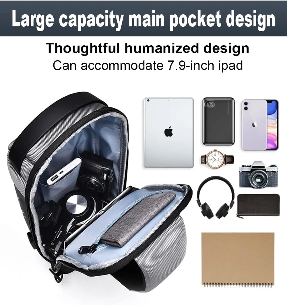 Sling Backpack USB Anti-Theft Waterproof Chest Daypack Casual Shoulder Bag (Black)