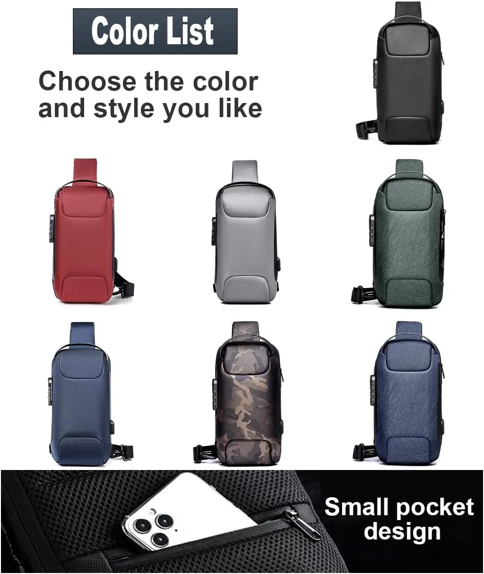 Sling Backpack USB Anti-Theft Waterproof Chest Daypack Casual Shoulder Bag (Black)