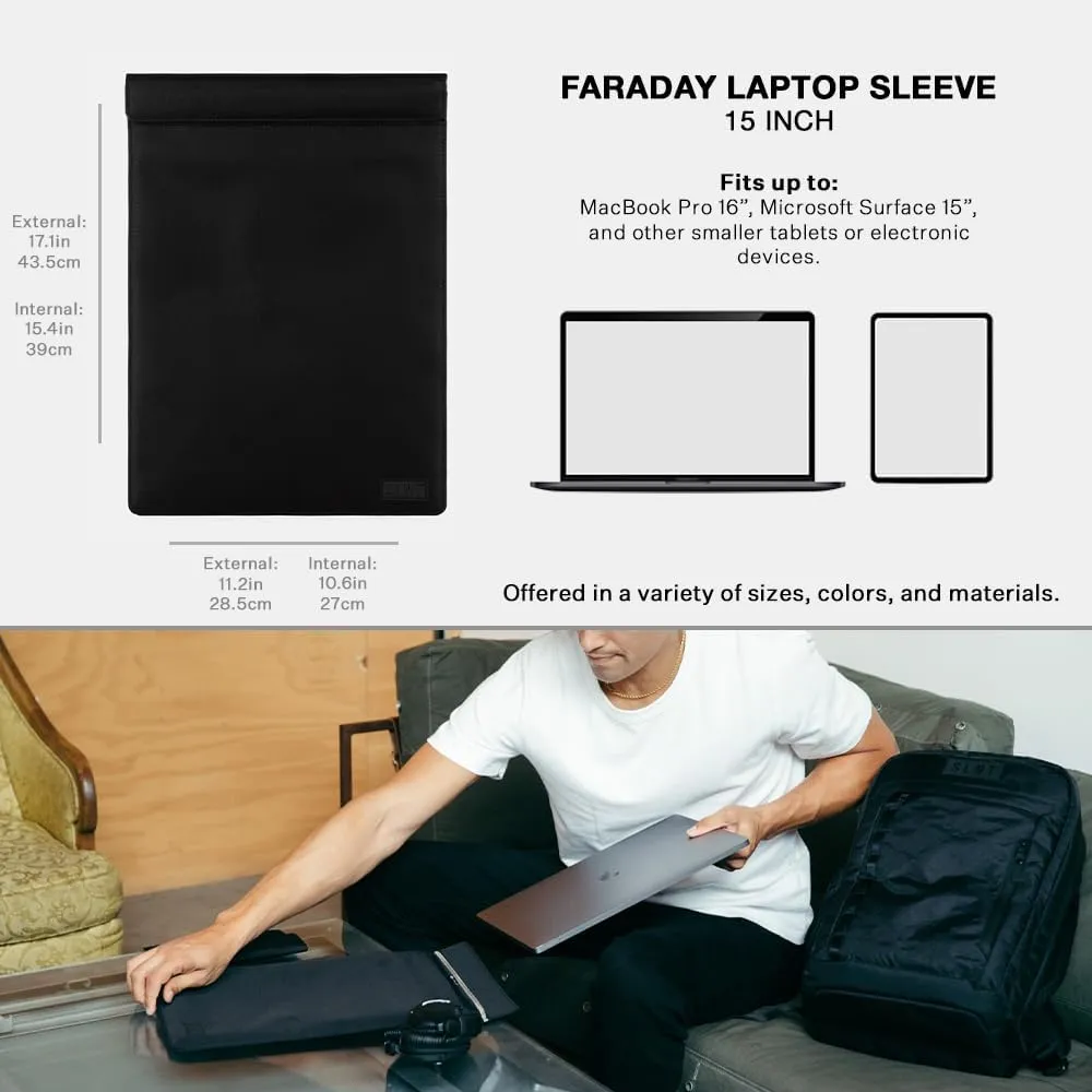 SLNT Weatherproof Nylon Faraday Bag with Silent Pocket Technology - Signal Blocking Device Vertical Sleeve for 13 inch & 15 inch Laptops and Tablets - Provides Instant Protection (Black Nylon, 15 in)