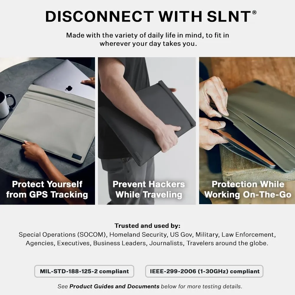 SLNT Weatherproof Nylon Faraday Bag with Silent Pocket Technology - Signal Blocking Device Vertical Sleeve for 13 inch & 15 inch Laptops and Tablets - Provides Instant Protection (Black Nylon, 15 in)
