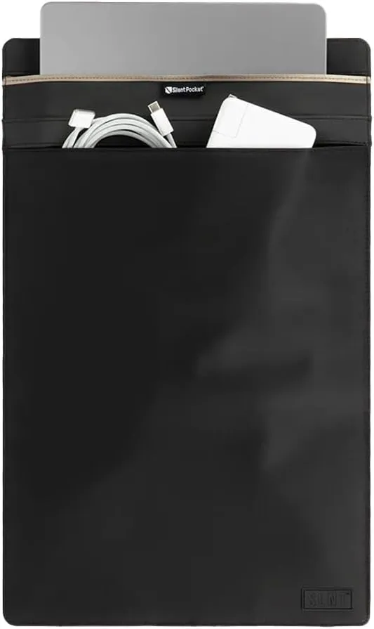 SLNT Weatherproof Nylon Faraday Bag with Silent Pocket Technology - Signal Blocking Device Vertical Sleeve for 13 inch & 15 inch Laptops and Tablets - Provides Instant Protection (Black Nylon, 15 in)