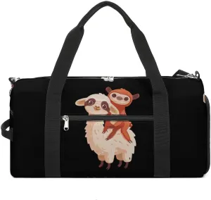 Sloth Laying Llama Sports Gym Bag for Men Women Travel Duffel Bag with Shoulder Strap