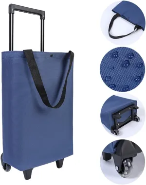 Small Collapsible Shopping Cart for Grocery Store, Lightweight Foldable Design with Wheels, Portable Compact Trolley for Women (Blue)