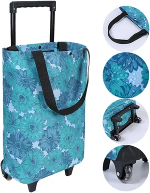 Small Collapsible Shopping Cart for Grocery Store, Lightweight Foldable Design with Wheels, Portable Compact Trolley for Women (Flower)