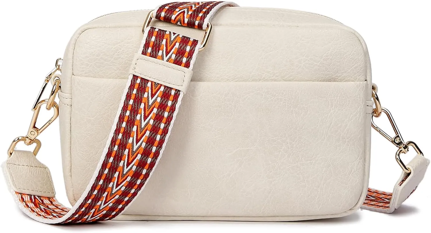 Small Crossbody Bag with Wide Guitar Strap Camera Purse Shoulder Handbag Satchel