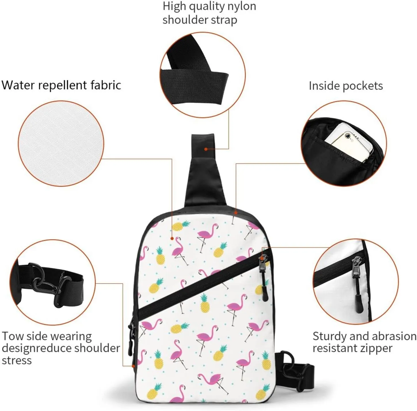 Small Crossbody Sling Backpack Anti Theft Backpack For Traveling Chest Flamingo And Pineapple Shoulder Bag For Men Women