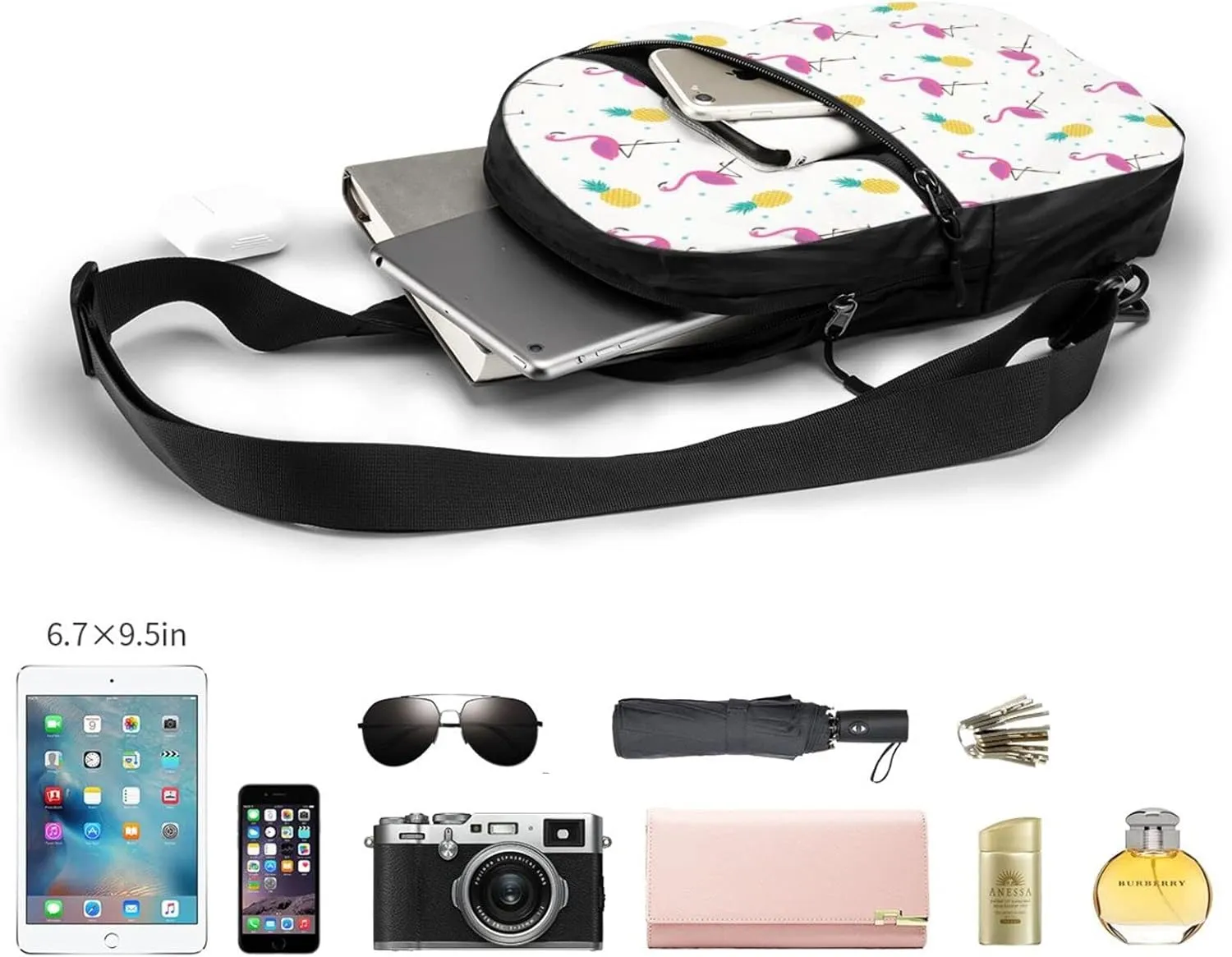Small Crossbody Sling Backpack Anti Theft Backpack For Traveling Chest Flamingo And Pineapple Shoulder Bag For Men Women