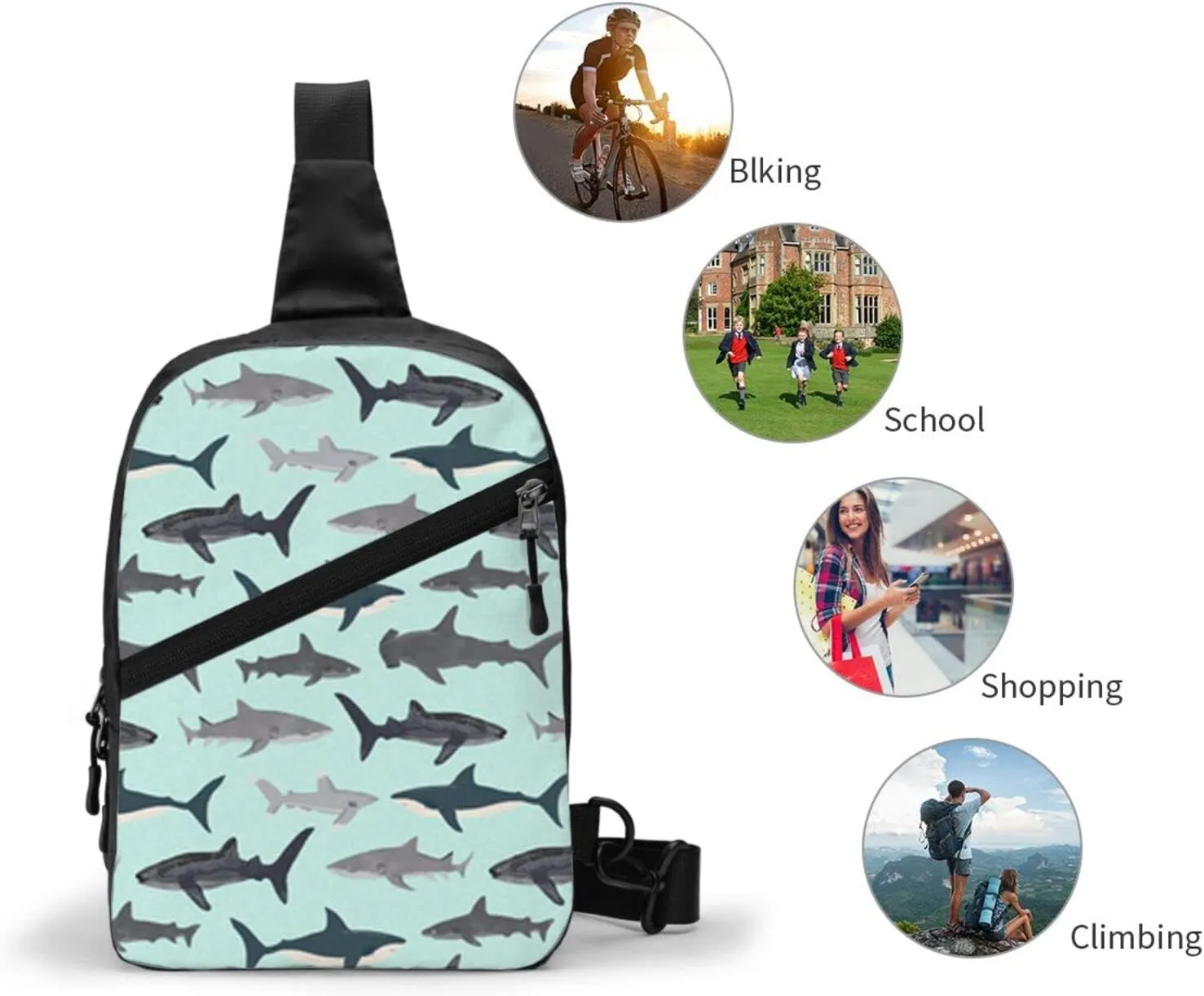 Small Crossbody Sling Backpack Anti Theft Backpack For Traveling Chest Shark Shoulder Bag For Men Women