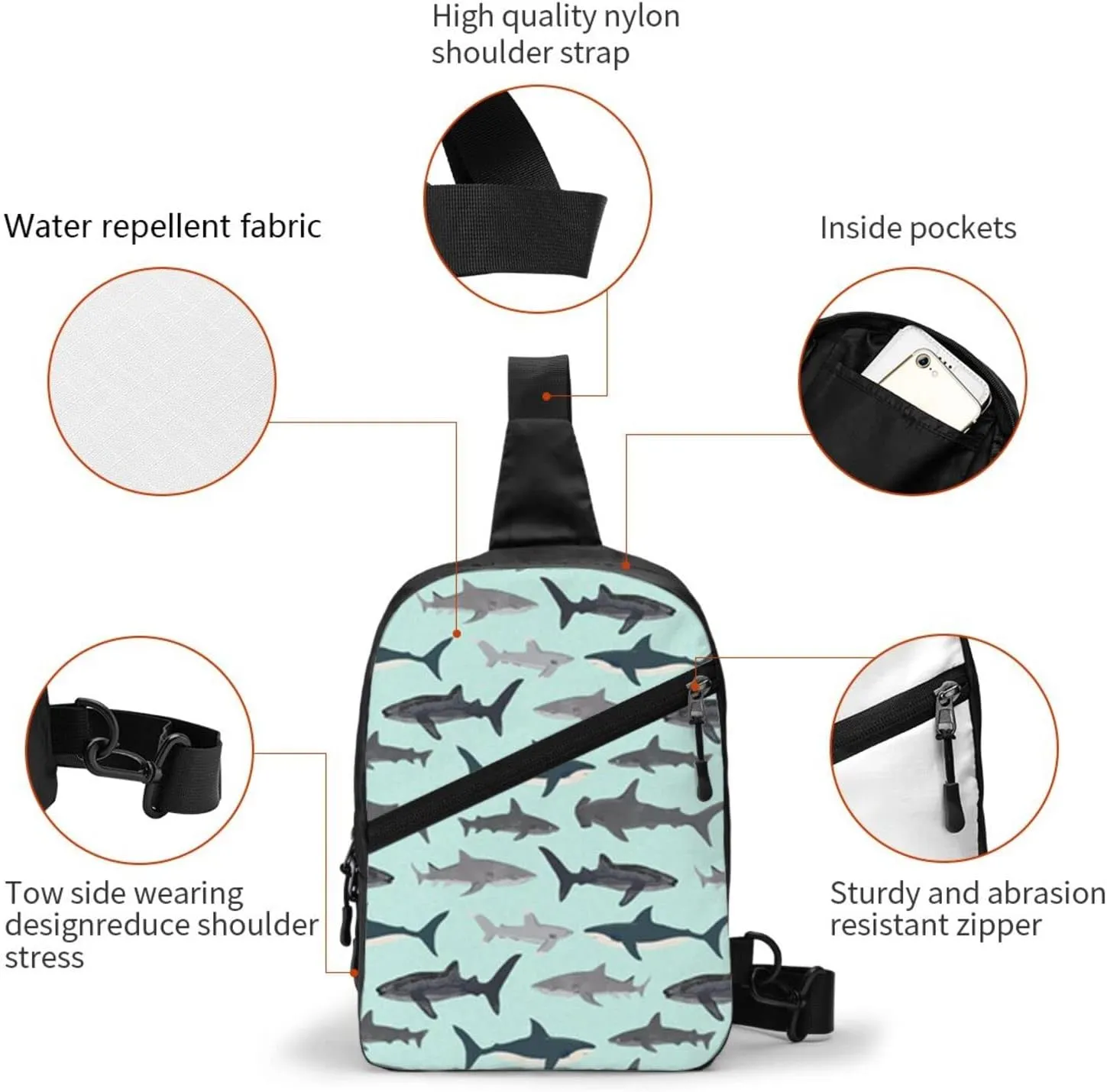 Small Crossbody Sling Backpack Anti Theft Backpack For Traveling Chest Shark Shoulder Bag For Men Women