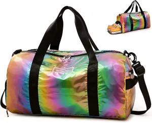 Small Gym Bag for Women with Shoes Compartment and Wet Pocket, Duffle Bag for Travel, Gifts for Daughter (Rainbow)