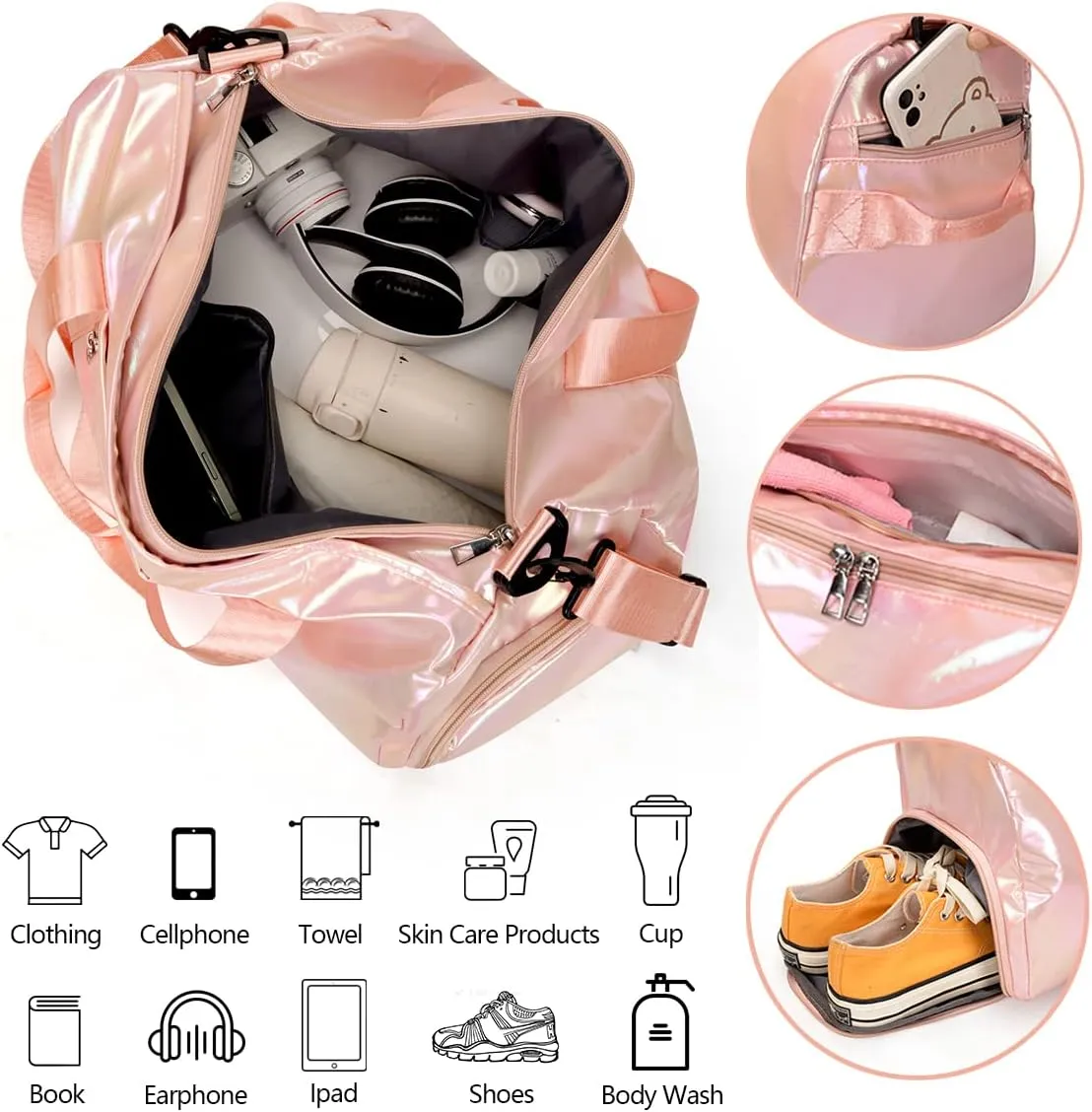 Small Gym Bag for Women with Shoes Compartment and Wet Pocket, Duffle Bag for Travel, Gifts for Daughter (Rainbow)