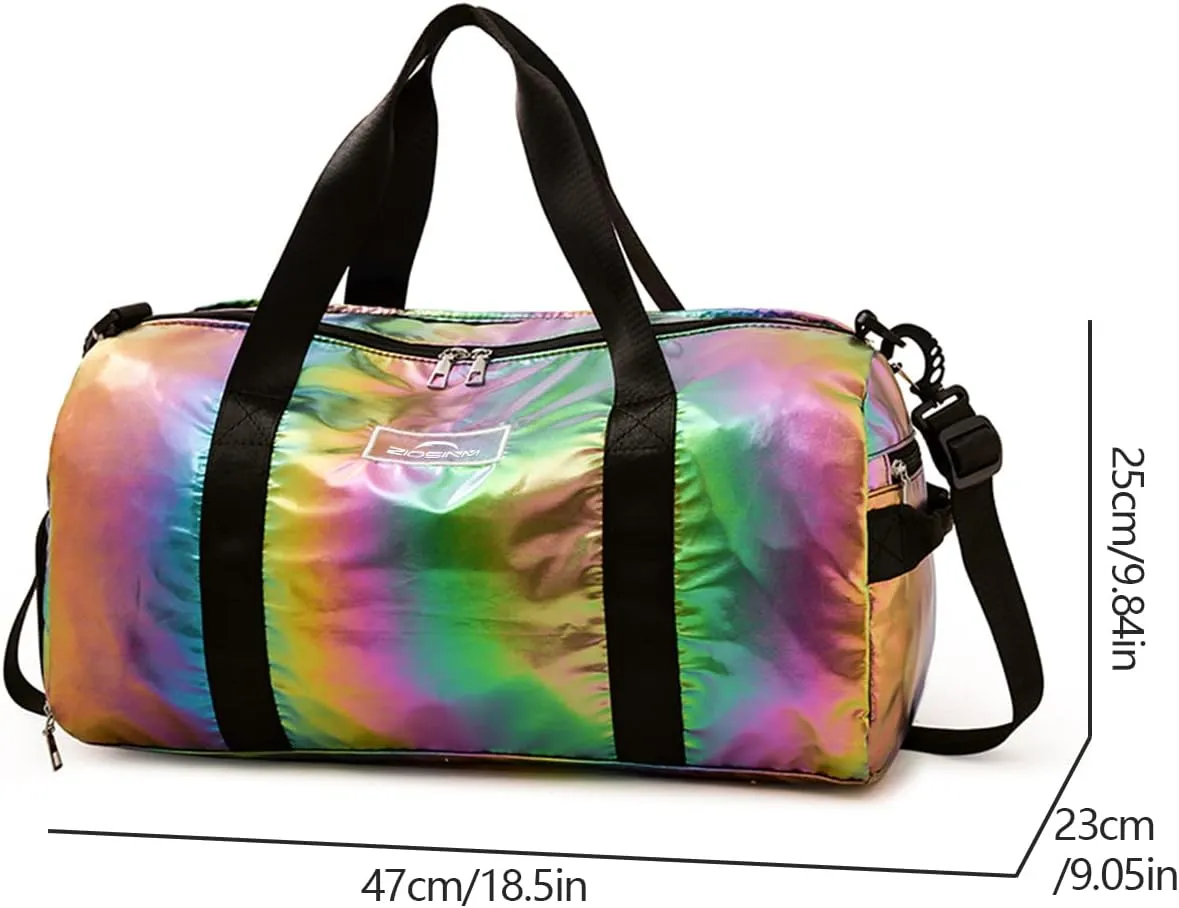 Small Gym Bag for Women with Shoes Compartment and Wet Pocket, Duffle Bag for Travel, Gifts for Daughter (Rainbow)