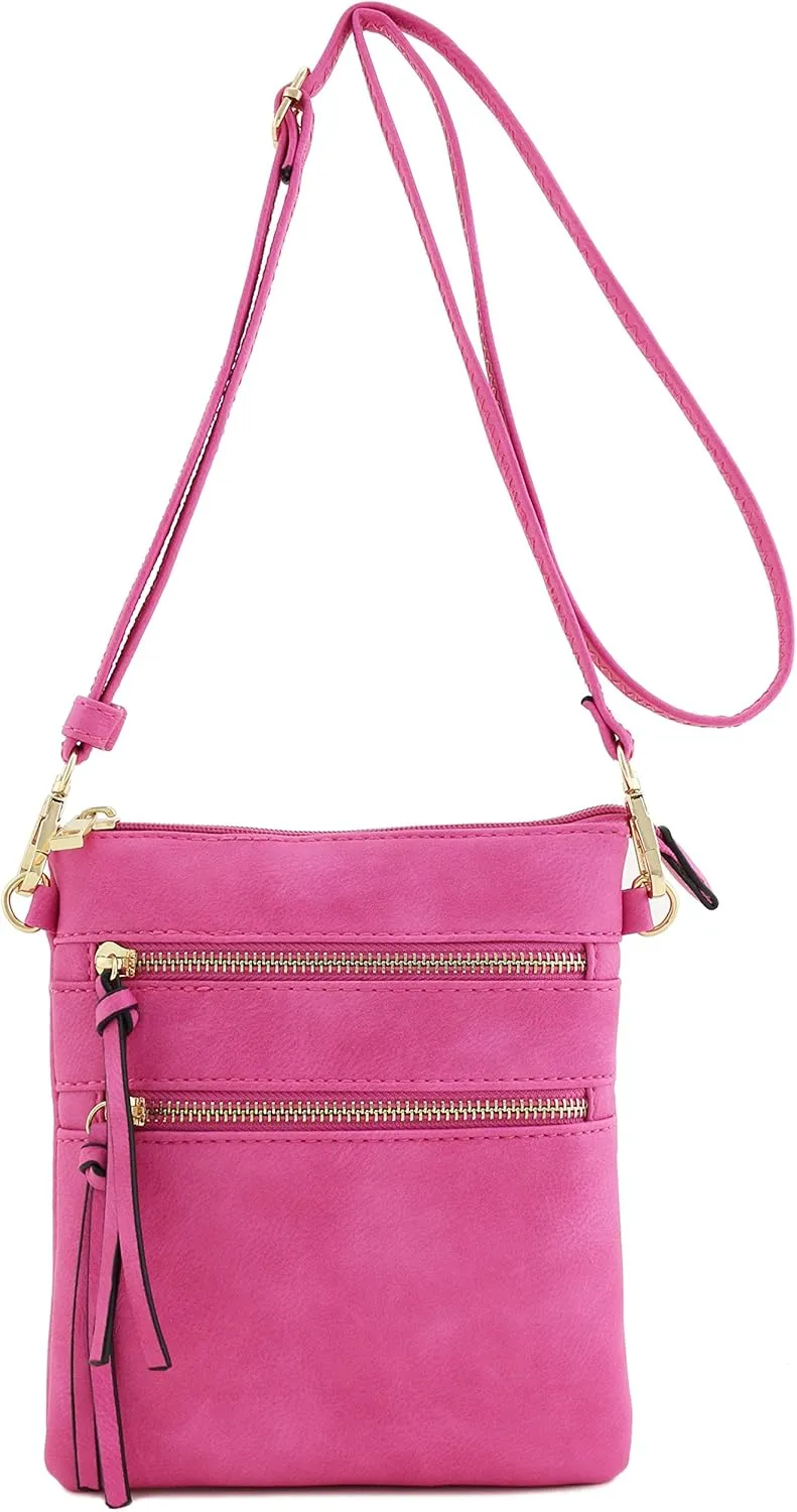 Small Lightweight Shoulder Bag for Women, Mini Multi Zipper Pocket Crossbody Handbag with Adjustable strap