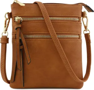 Small Lightweight Shoulder Bag for Women, Mini Multi Zipper Pocket Crossbody Handbag with Adjustable strap
