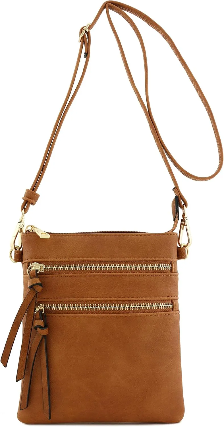 Small Lightweight Shoulder Bag for Women, Mini Multi Zipper Pocket Crossbody Handbag with Adjustable strap