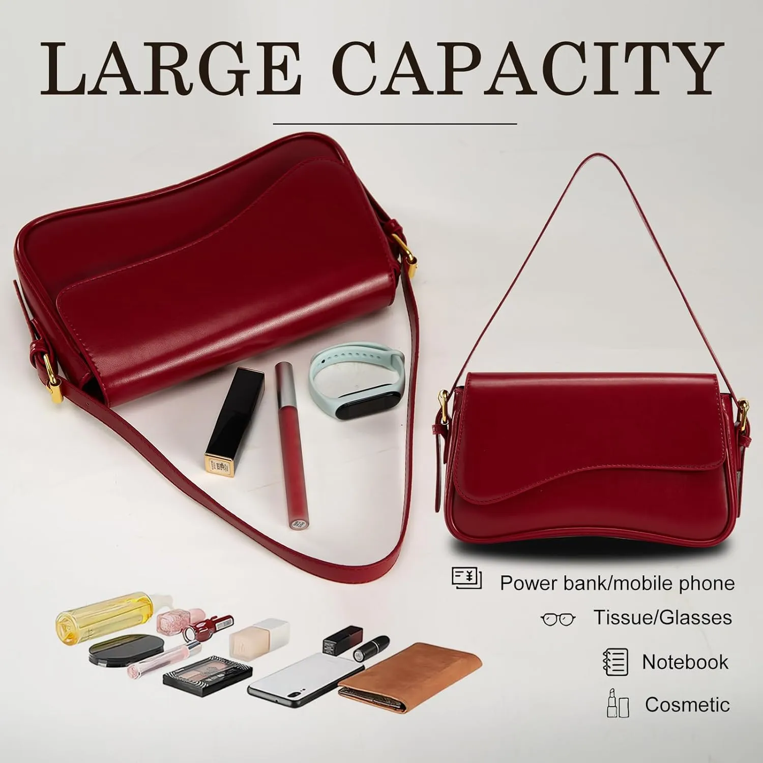 Small Shoulder Bags,Crossbody Purses for Women Vegan Leather Handbag Clutch Hobo Purse with 2 Removable Straps