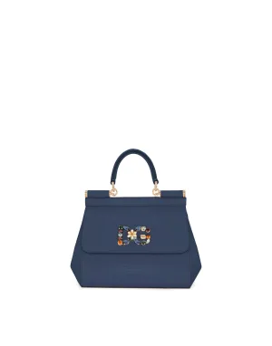Small Sicily handbag in iguana print calfskin with DG logo crystals