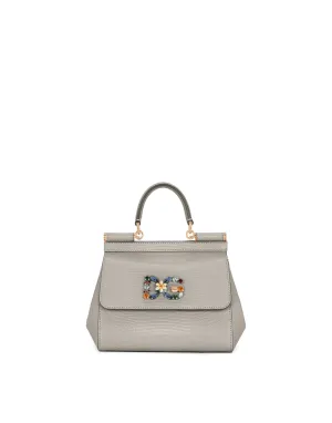 Small Sicily handbag in iguana print calfskin with DG logo crystals