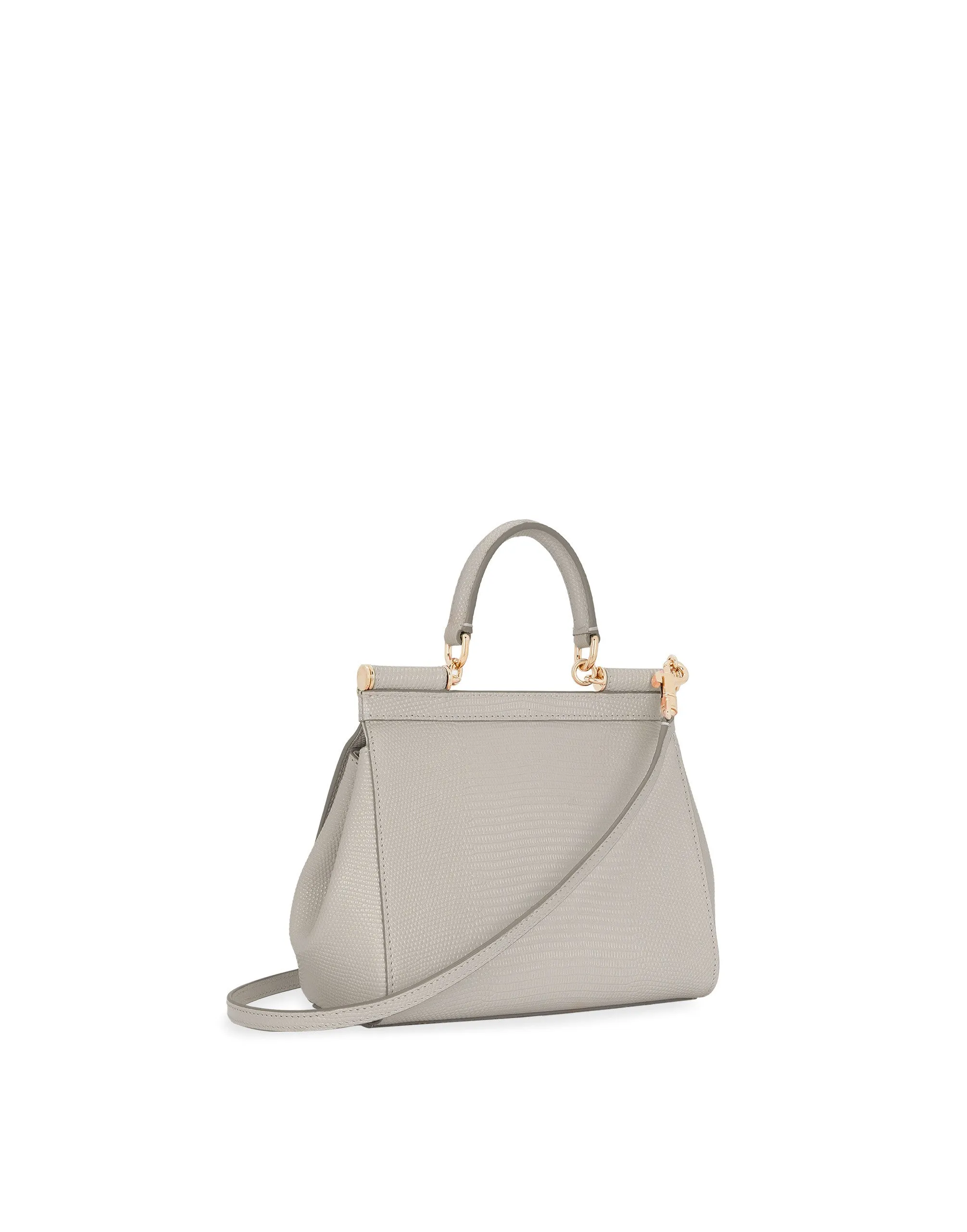 Small Sicily handbag in iguana print calfskin with DG logo crystals