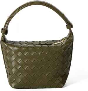 Small Size Leather Woven Women's Tote Bag ，Woven Leather Mini Lightweight Luxury Crossbody