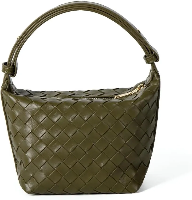 Small Size Leather Woven Women's Tote Bag ，Woven Leather Mini Lightweight Luxury Crossbody