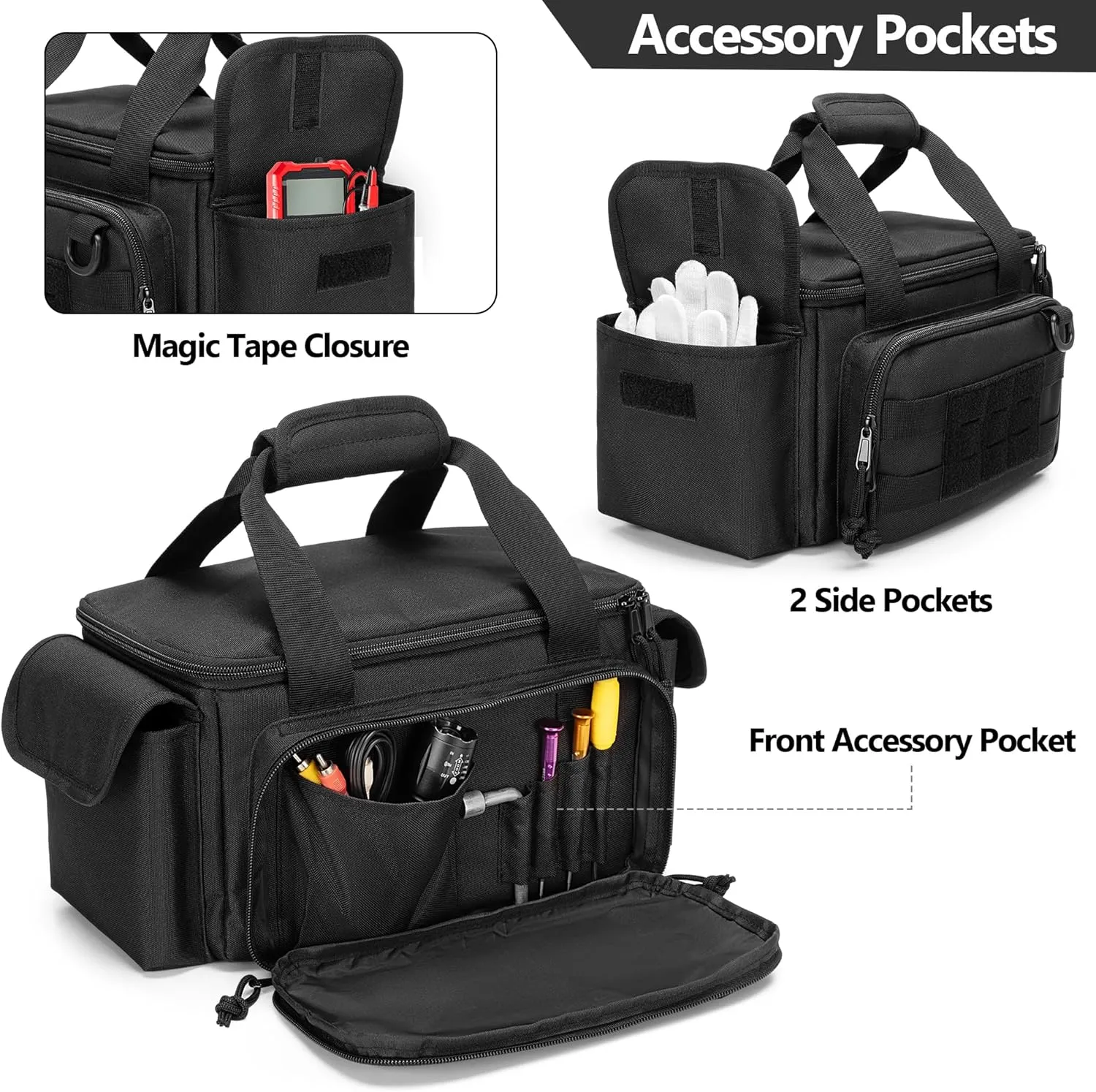 Small Tool Bag with Anti-friction and Thick Padded Bottom, Tool Storage Organizer for Men, Tactical Bag, Range Bag, Multi-functional Work Tote for Repairman, Electrician, Carpenters, Handyman