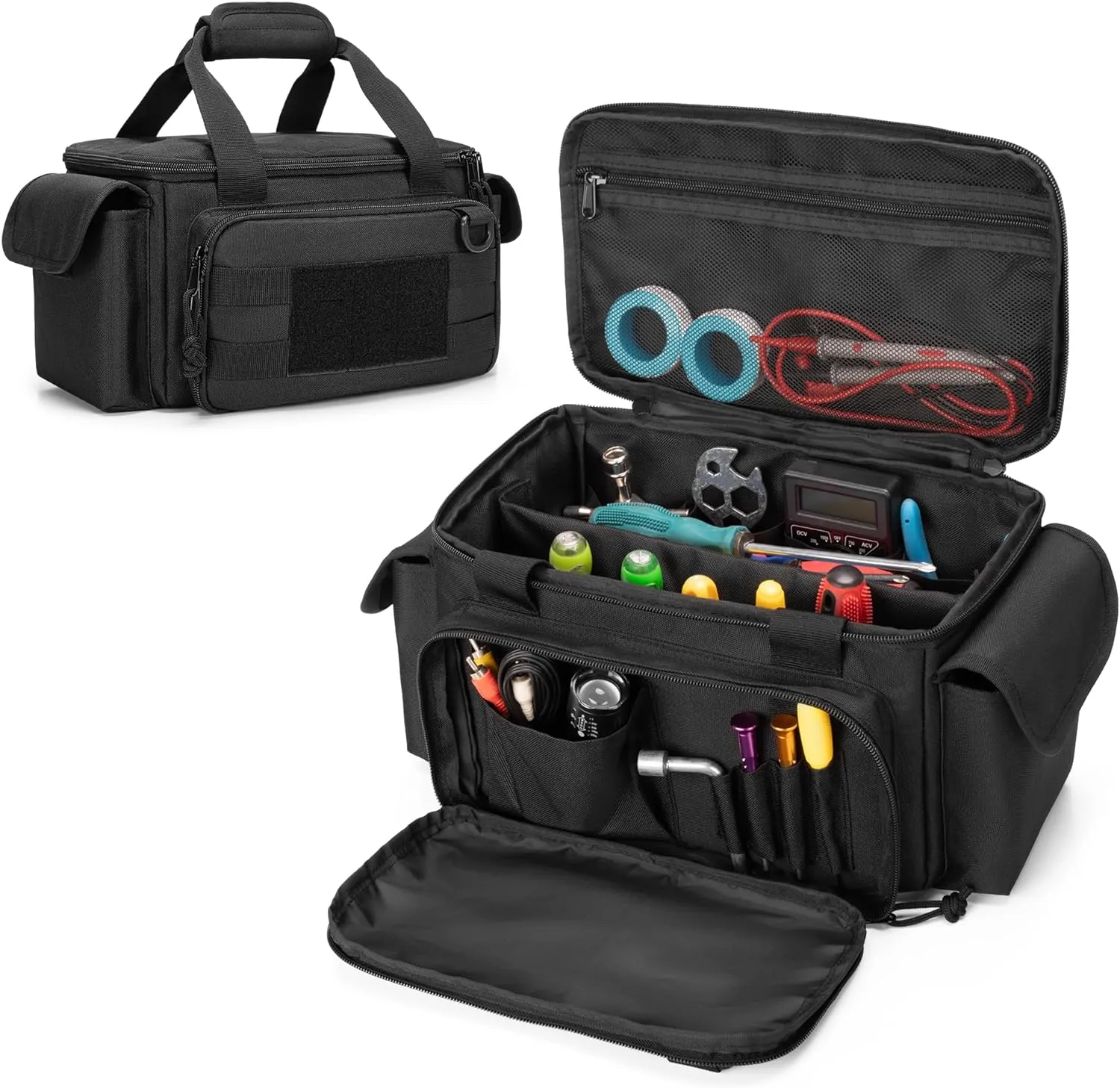 Small Tool Bag with Anti-friction and Thick Padded Bottom, Tool Storage Organizer for Men, Tactical Bag, Range Bag, Multi-functional Work Tote for Repairman, Electrician, Carpenters, Handyman
