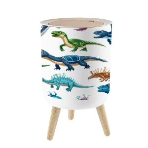 Small Trash Can with Lid Cartoon dinosaurs personages seamless pattern Extinct ocean dinosaurs 1.8 Gallon/7L Garbage Can Waste Bin with Press Top Lid Legs Waste Basket for Bathroom Kitchen Bedroom