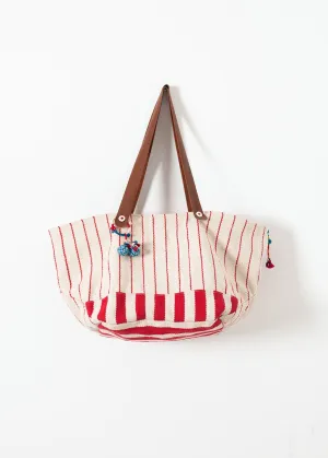 Smart-enabled Oversized Attractive Tote Stripe in Red Woven