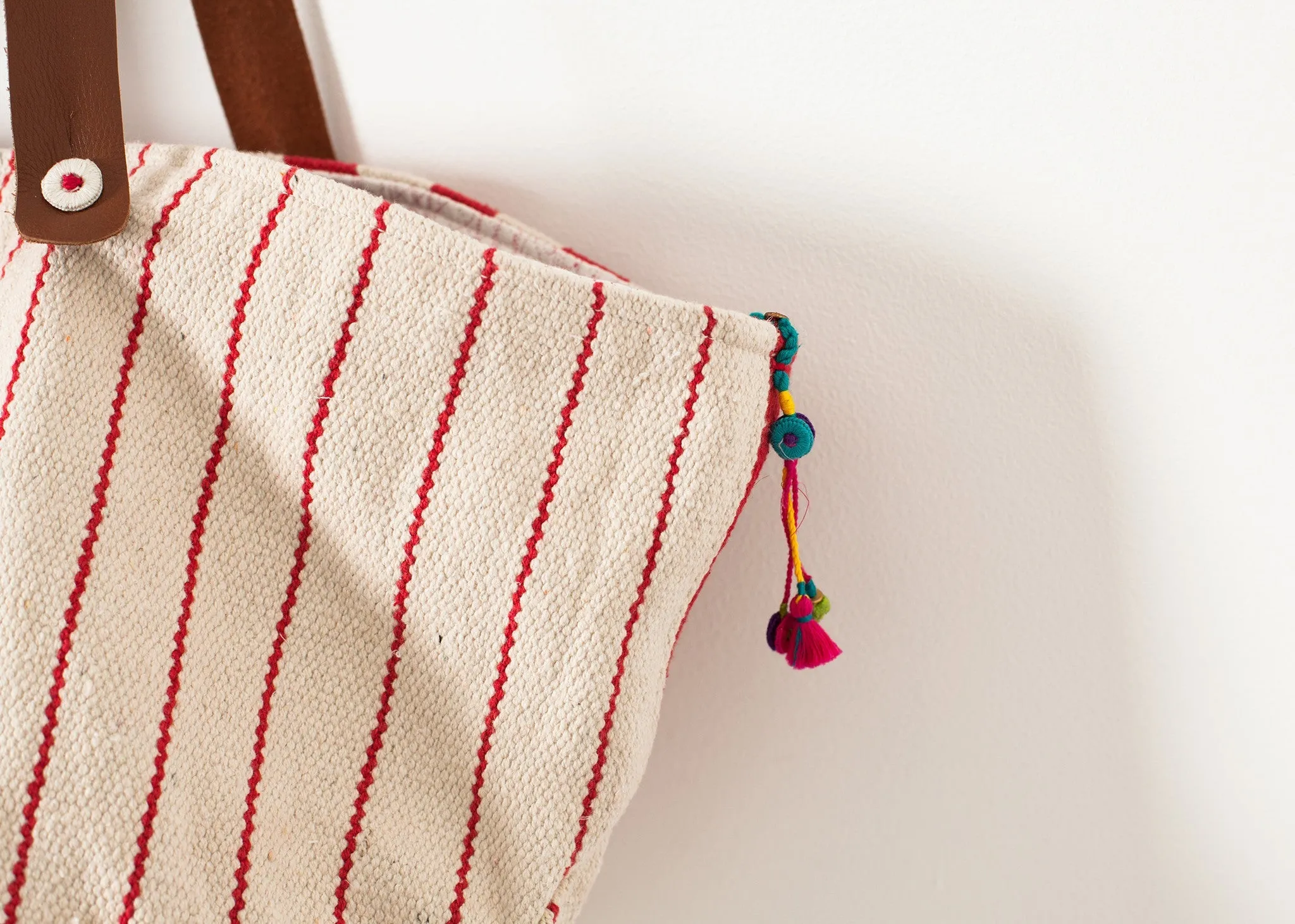Smart-enabled Oversized Attractive Tote Stripe in Red Woven