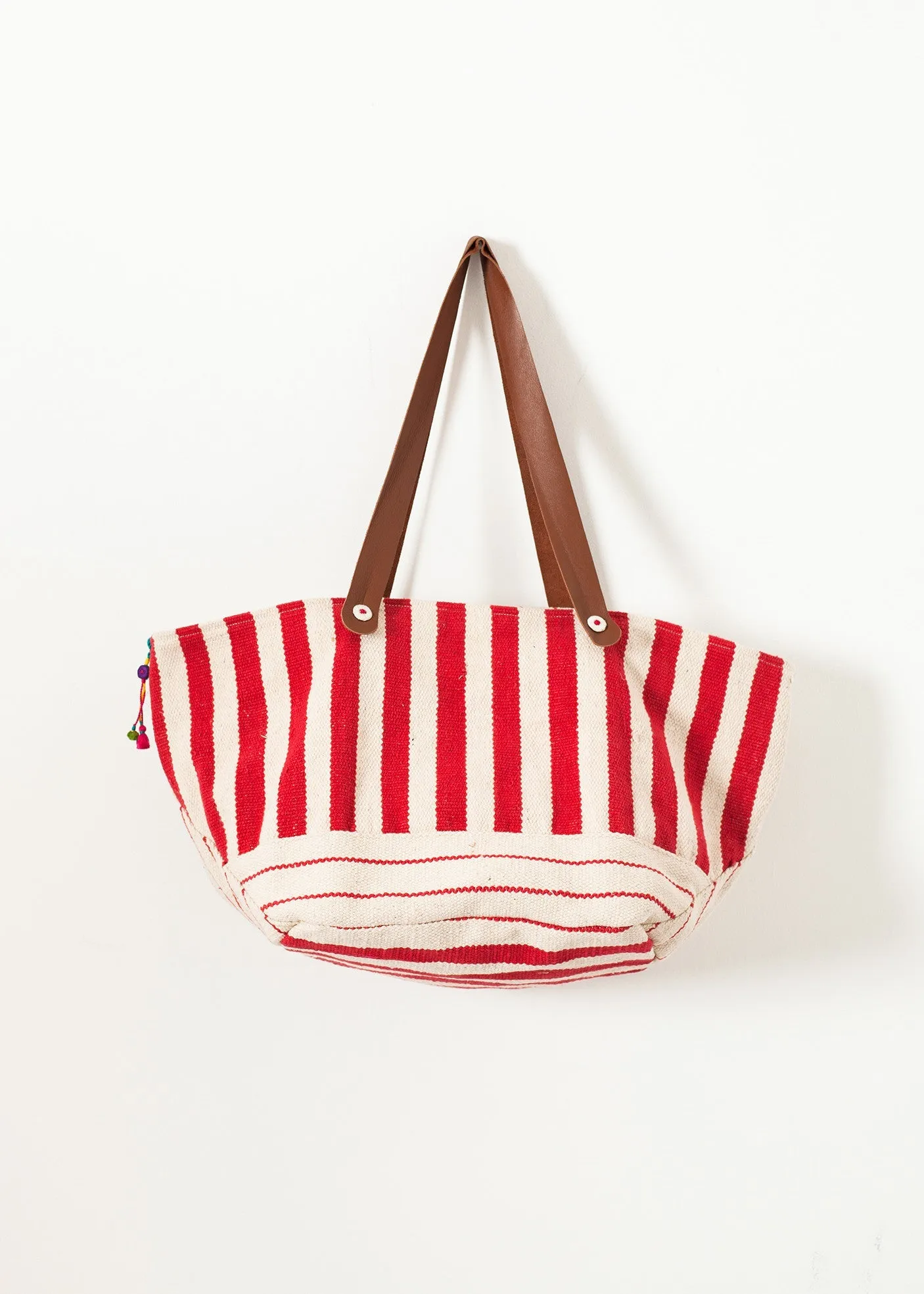 Smart-enabled Oversized Attractive Tote Stripe in Red Woven