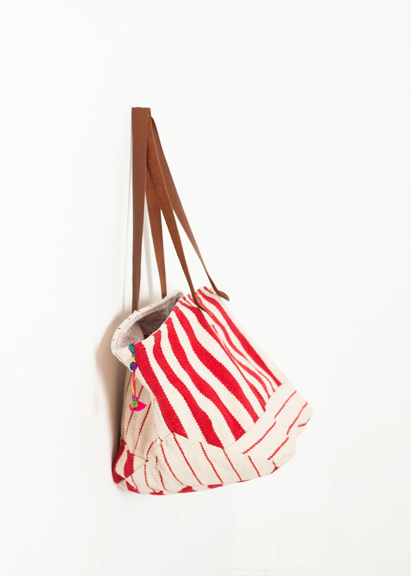 Smart-enabled Oversized Attractive Tote Stripe in Red Woven