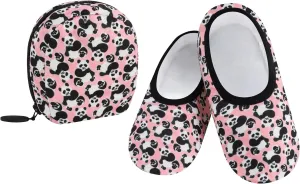 Snoozies Skinnies Packable and Foldable Travel Slippers for Women with Zipper Pouch, Soft Sherpa-Lined Slipper Socks Non-Skid