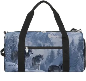 Snow Mountain Wolf Sports Gym Bag for Men Women Travel Duffel Bag with Shoulder Strap