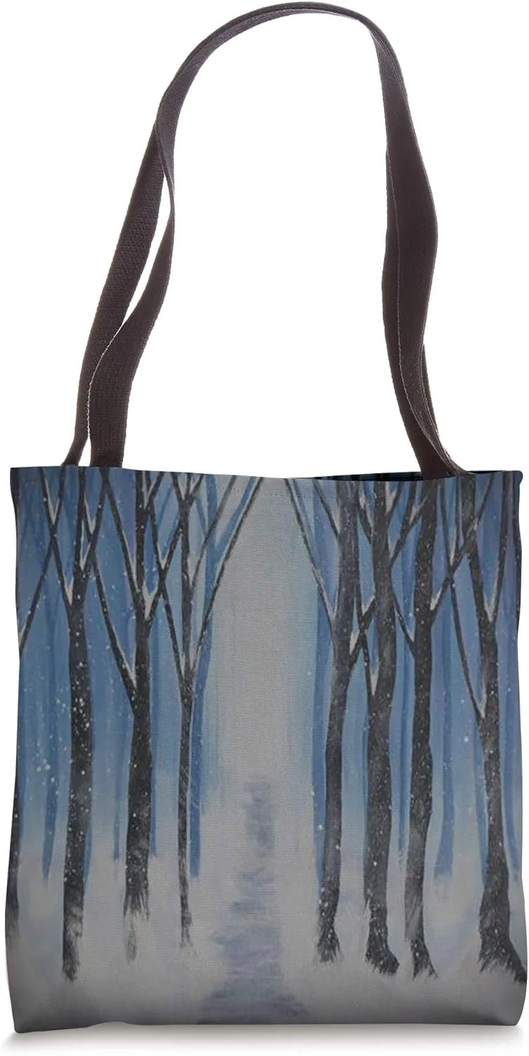 Snowfall Trees Illustrated Graphic Winter Tote Bag