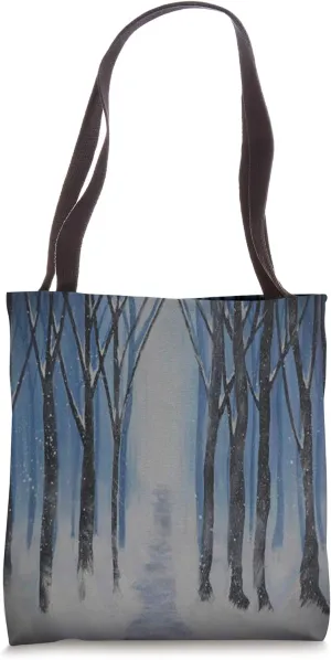 Snowfall Trees Illustrated Graphic Winter Tote Bag