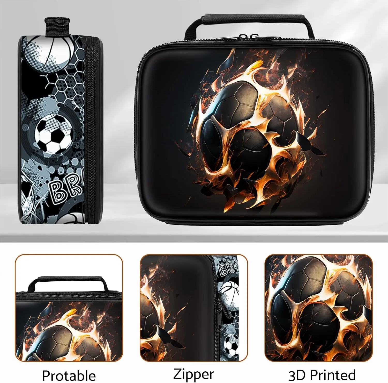 Soccer Rolling Backpack for Boys - 3PCS Boys Rolling Backpack with Lunch Box Set for Kids Children Teens Elementary Middle School,Sport Roller Bookbag with Wheels for Age 6-18
