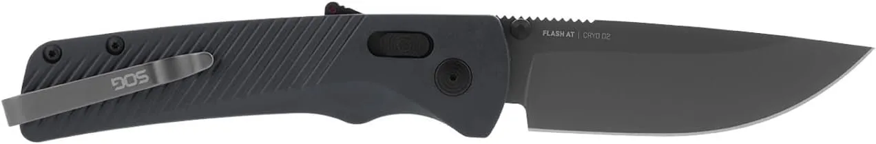 SOG Flash AT Daily Carry Ambidextrous Straight Pocket Folding Knives, Ergonomic Handle & Deep-Carry Clip, D2 Steel Blade