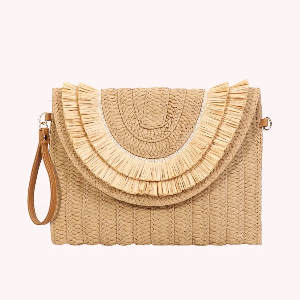 SOLEI WOVEN TASSEL CLUTCH