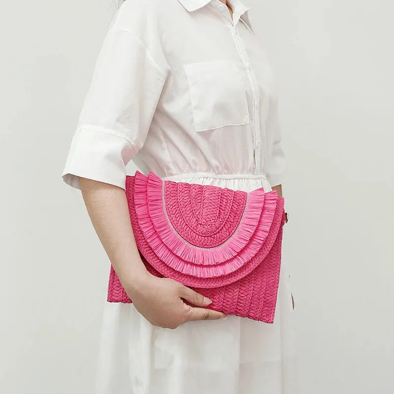 SOLEI WOVEN TASSEL CLUTCH