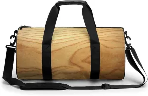 Solid Oak Flooring Wood Texture Travel Gym Bag for Women Men Cylindrical Duffle Bag Sport Workout Bag with Shoulder Strap